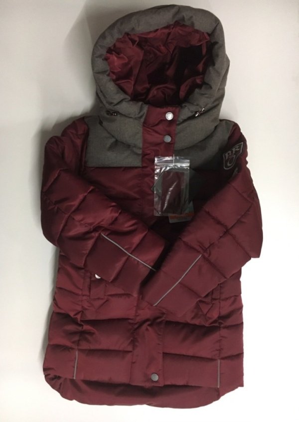 WF1706OR02 Пальто "Ивви", бордовый/"твид" кофе