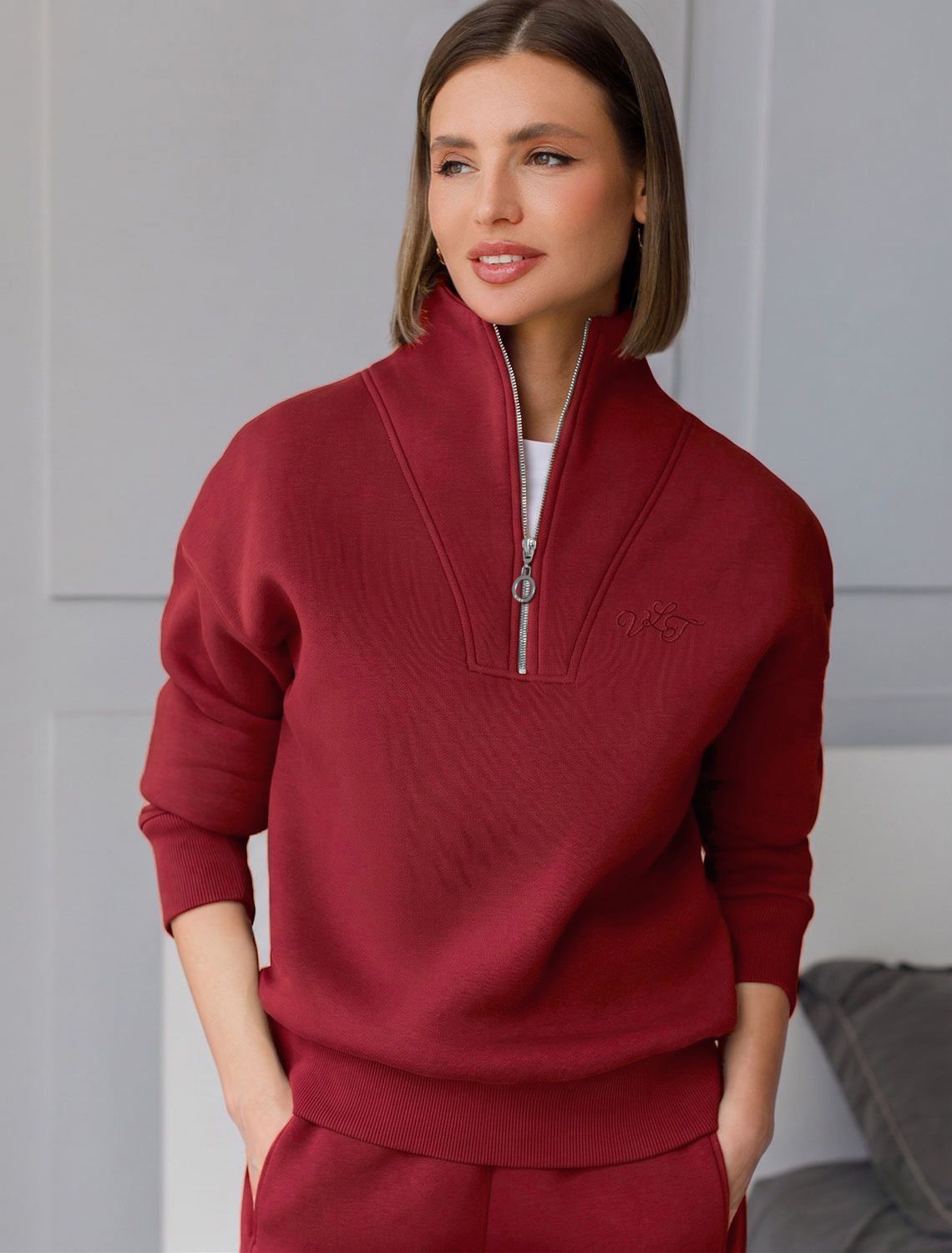 Толстовка халф-зип (half-zip) из премиального футера трехнитки с начесом
