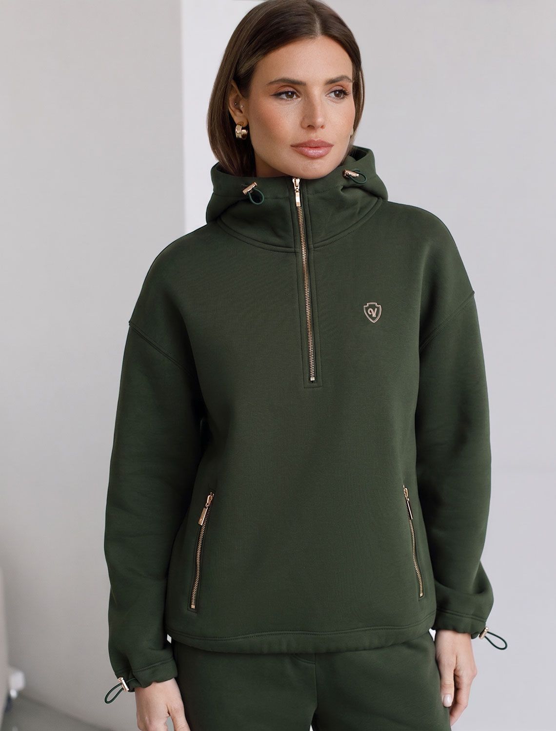 Толстовка халф-зип (half-zip) с капюшоном из премиального футера трехнитки с начесом