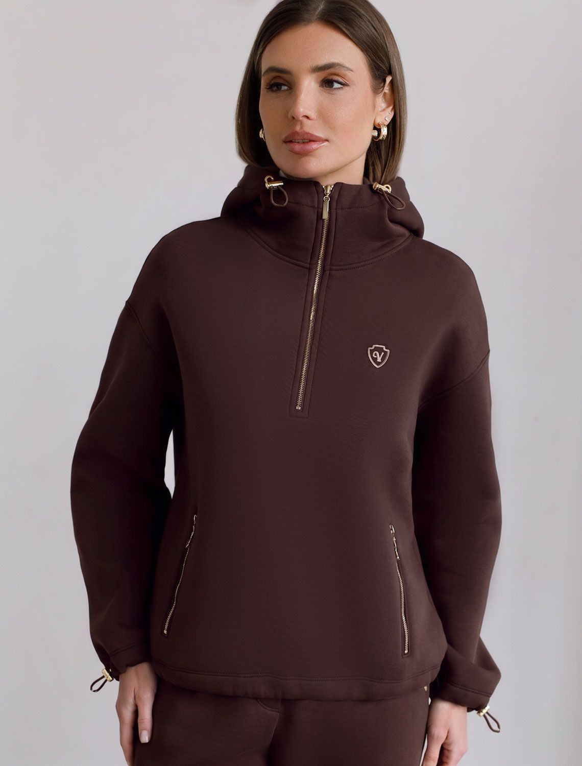 Толстовка халф-зип (half-zip) с капюшоном из премиального футера трехнитки с начесом