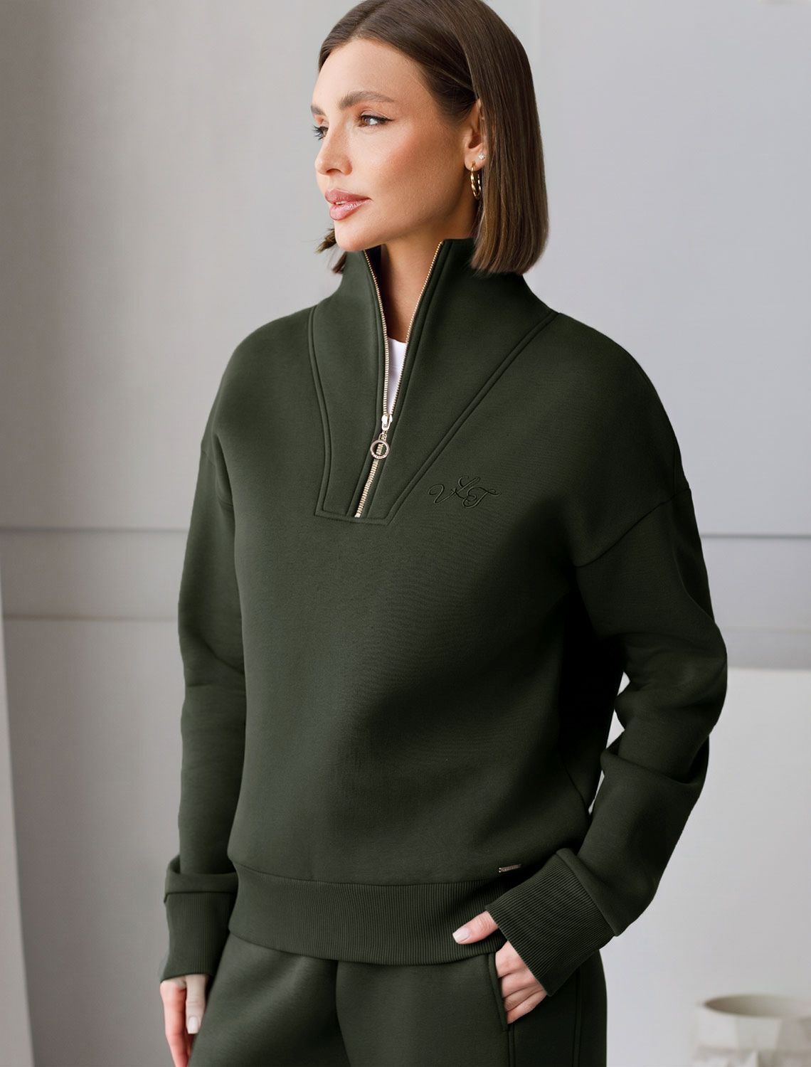 Толстовка халф-зип (half-zip) из премиального футера трехнитки с начесом