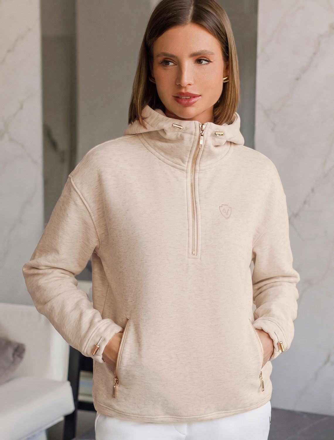 Толстовка халф-зип (half-zip) с капюшоном из премиального футера трехнитки с начесом